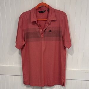 Travis Mathew Coral Polo Shirt with black stripes size L